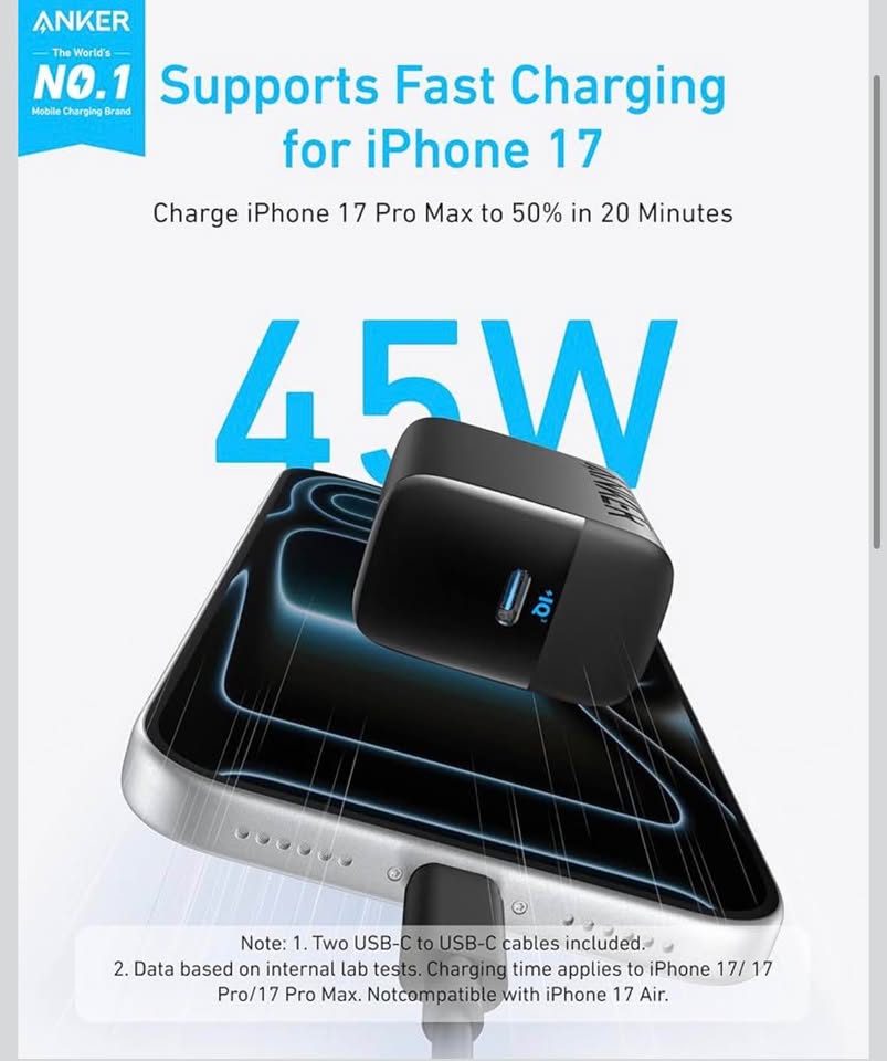 Anker 45W USB-C Fast Charger Block with Cable (2-Pack)