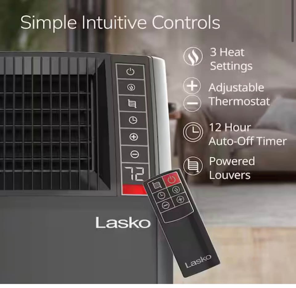 Lasko 1500W 20” Ceramic Console Heater with Remote
