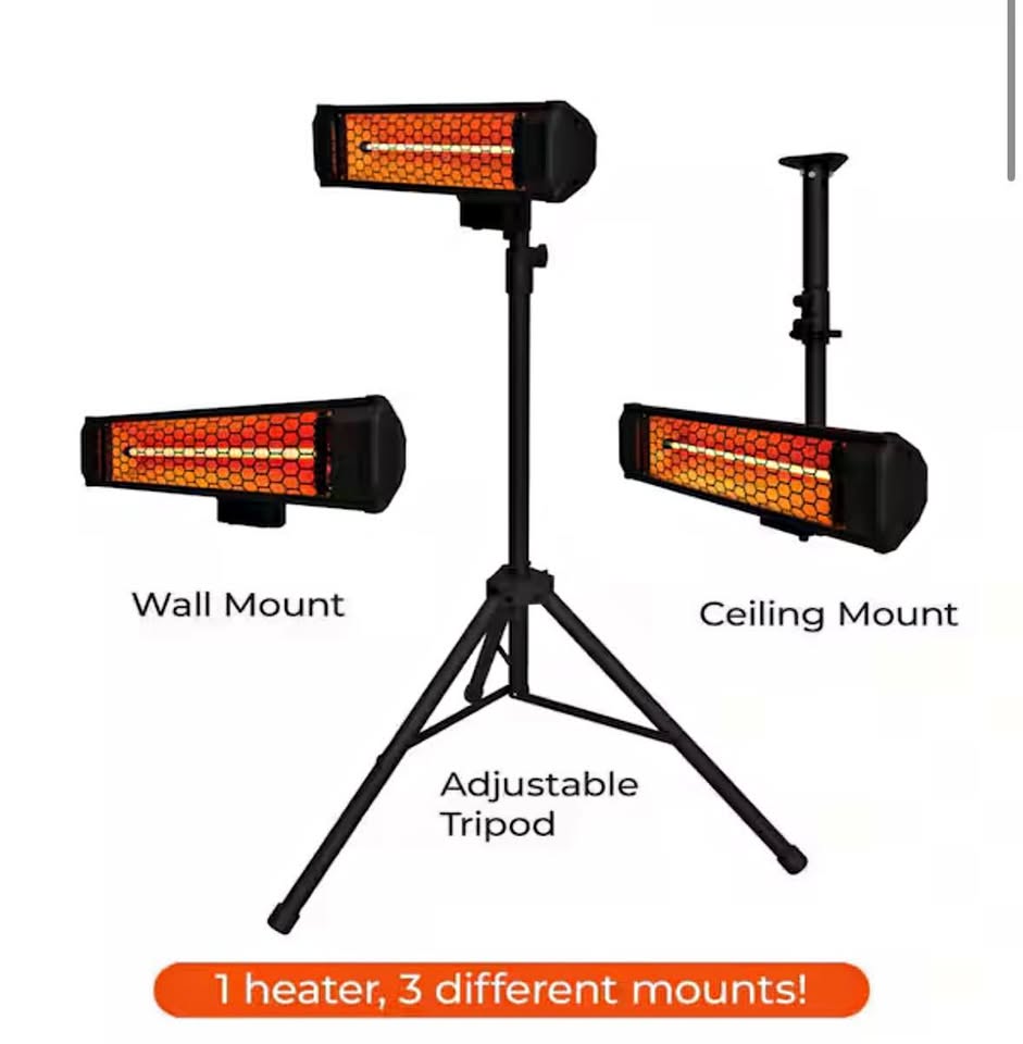 Tradesman 1500W Quartz Infrared Indoor/Outdoor Portable Heater w/ Tripod & Mounts, Black