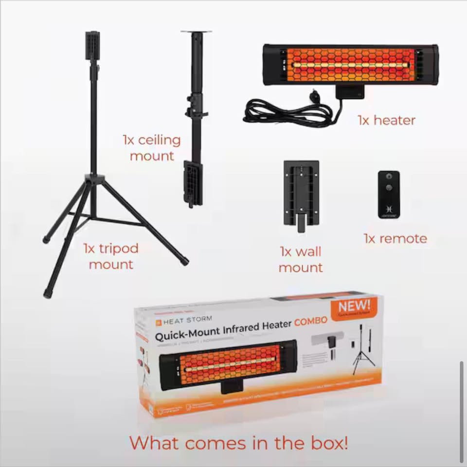Tradesman 1500W Quartz Infrared Indoor/Outdoor Portable Heater w/ Tripod & Mounts, Black