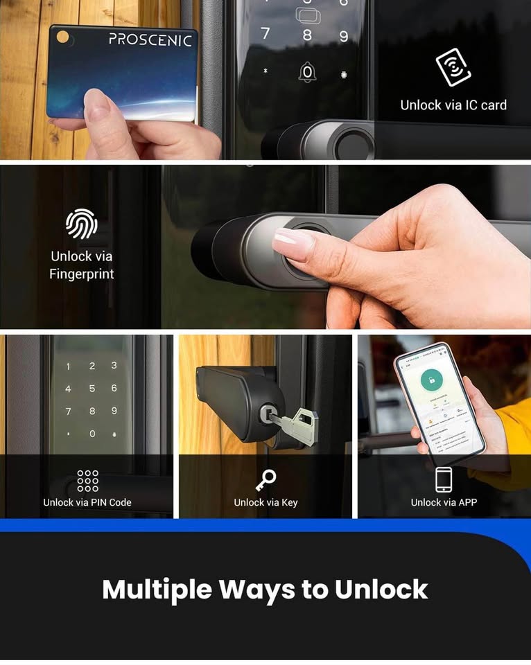 Smart Lock , Proscenic Keyless Entry Door Lock with Handle , Fingerprint Locks Support WiFi & Bluetooth