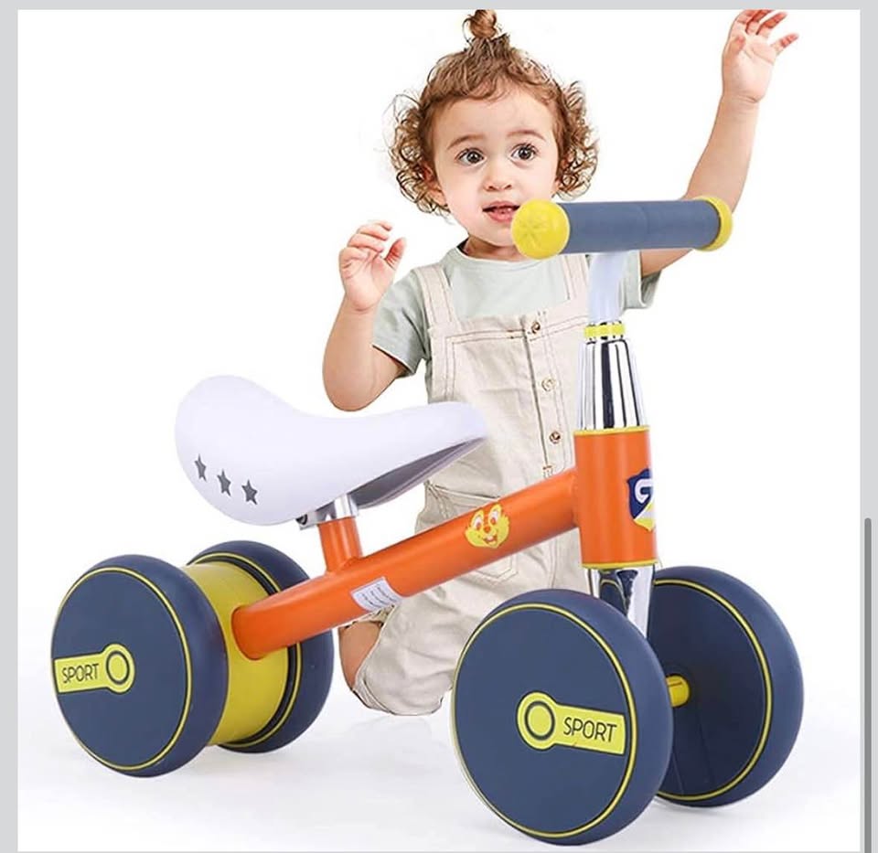 4-Wheel Baby Balance Bike (10–36 Months) – No Pedal, Quiet Ride, Orange