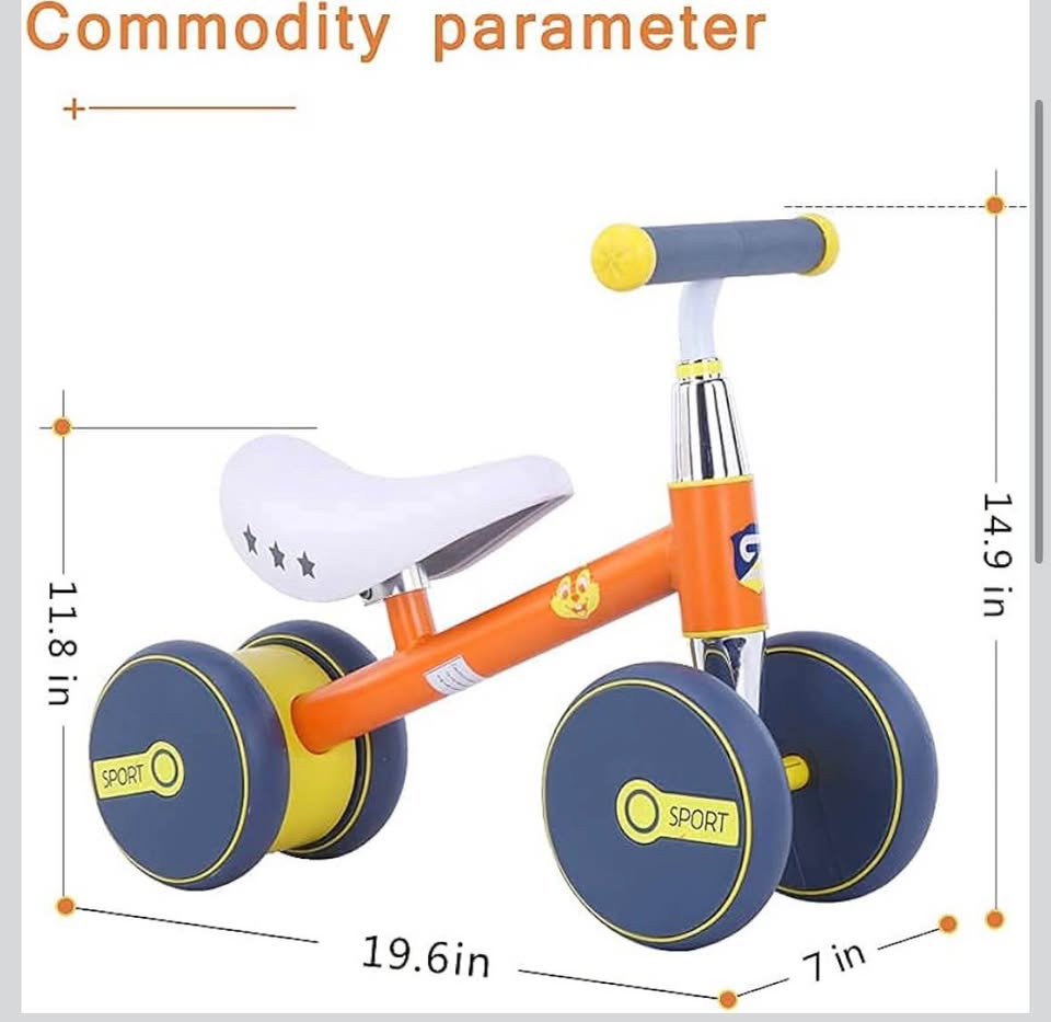 4-Wheel Baby Balance Bike (10–36 Months) – No Pedal, Quiet Ride, Orange