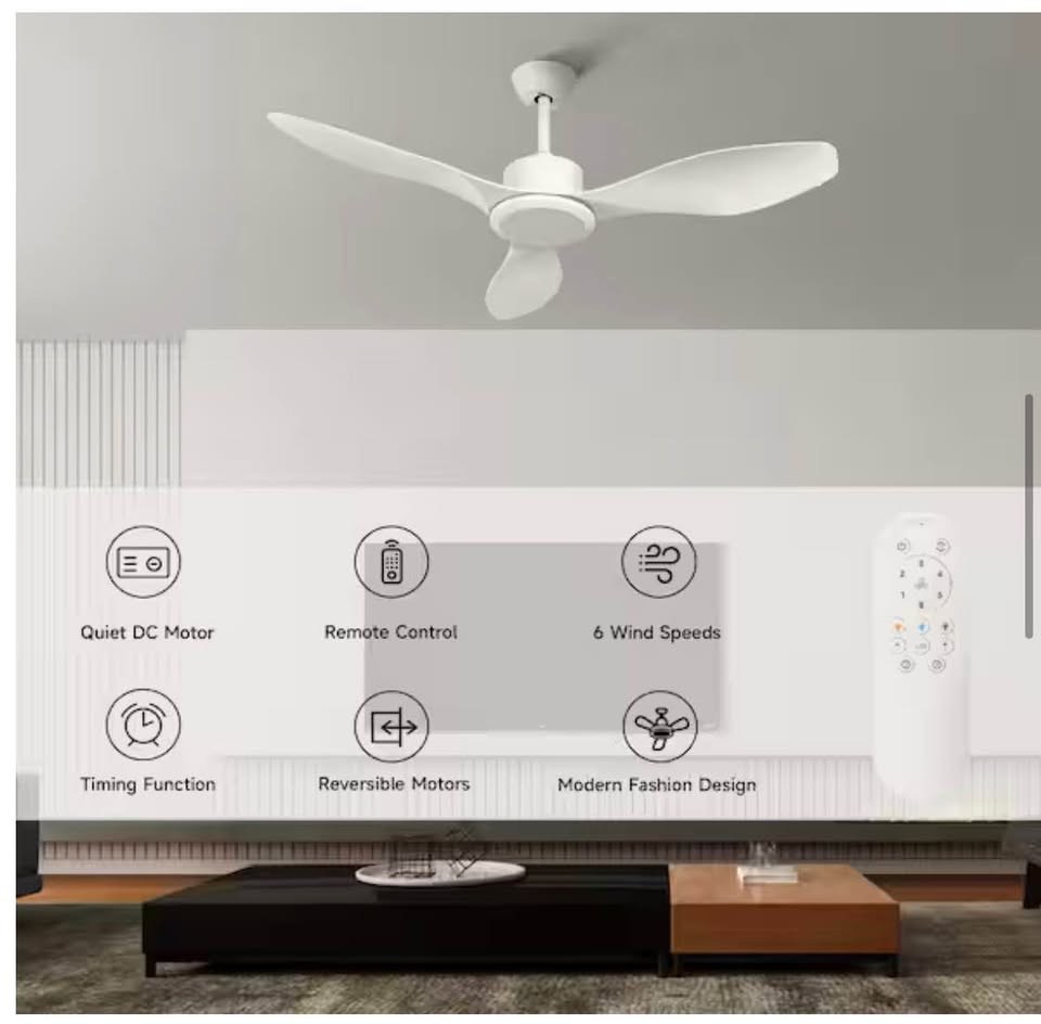 TOZING 48” Smart White Ceiling Fan w/ Remote