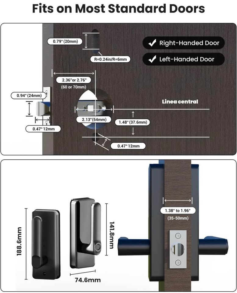 Smart Lock , Proscenic Keyless Entry Door Lock with Handle , Fingerprint Locks Support WiFi & Bluetooth