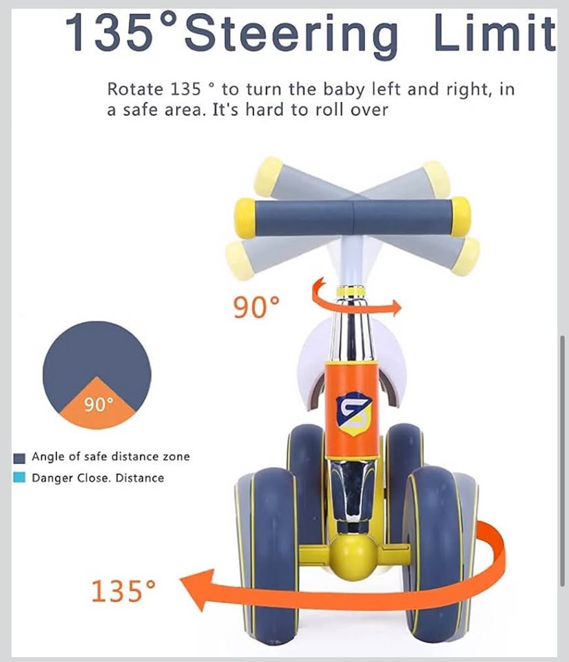 4-Wheel Baby Balance Bike (10–36 Months) – No Pedal, Quiet Ride, Orange
