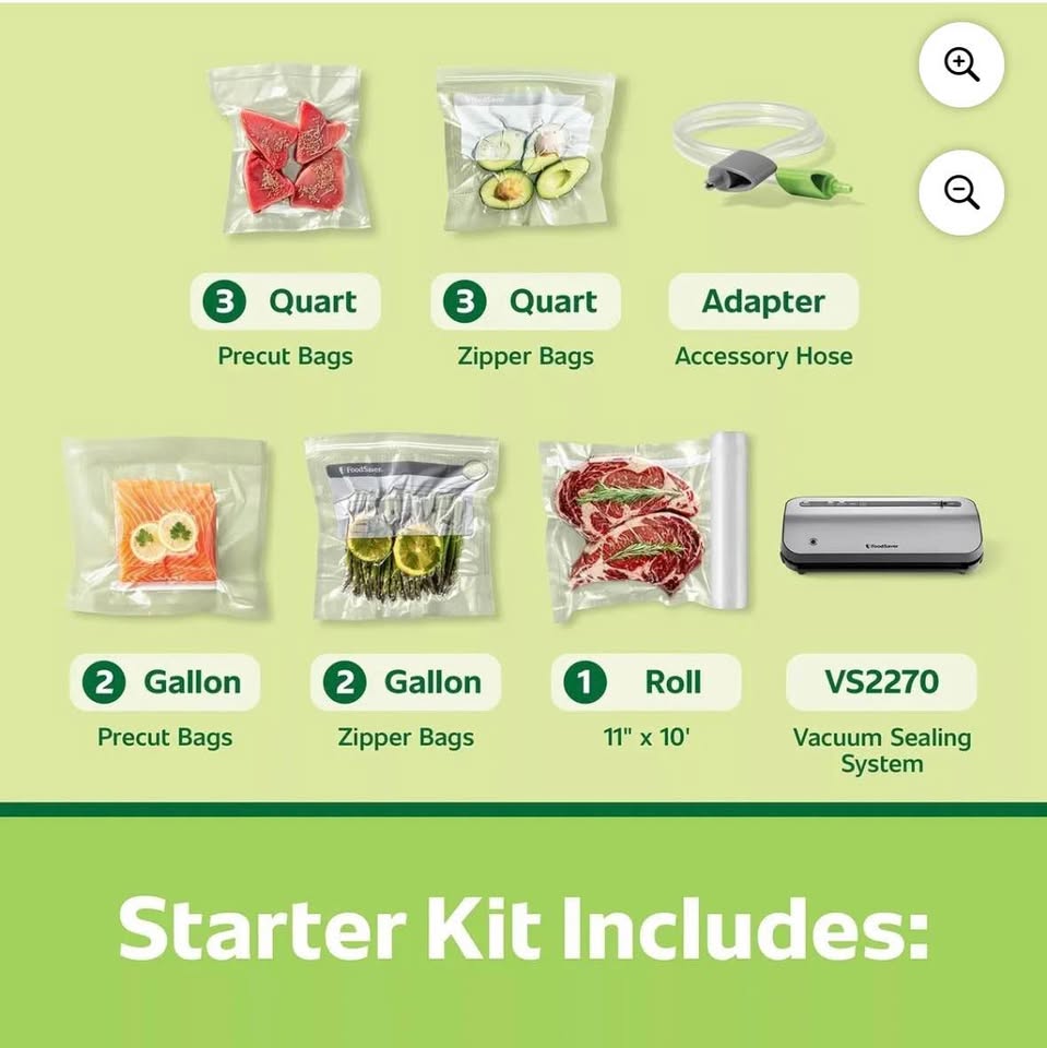 FoodSaver Preserve Vacuum Sealer, 14-Piece Starter Kit, Vacuum Seal Roll & Bags