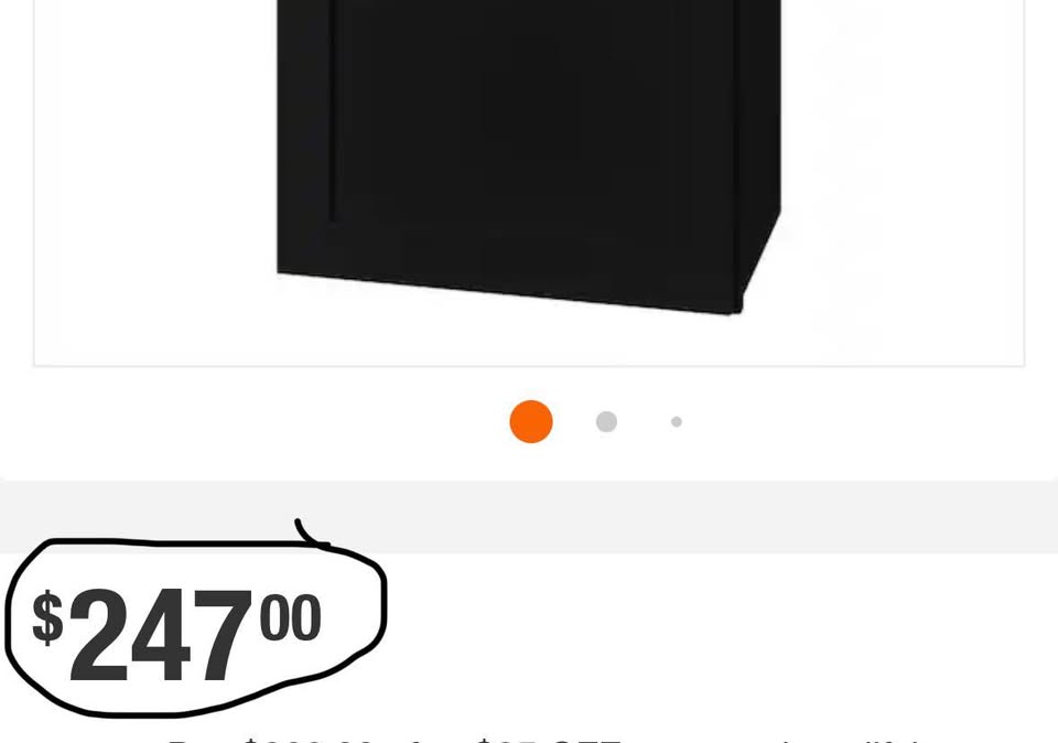 Hampton Bay Avondale 21” Shaker Wall Kitchen Cabinet – Raven Black