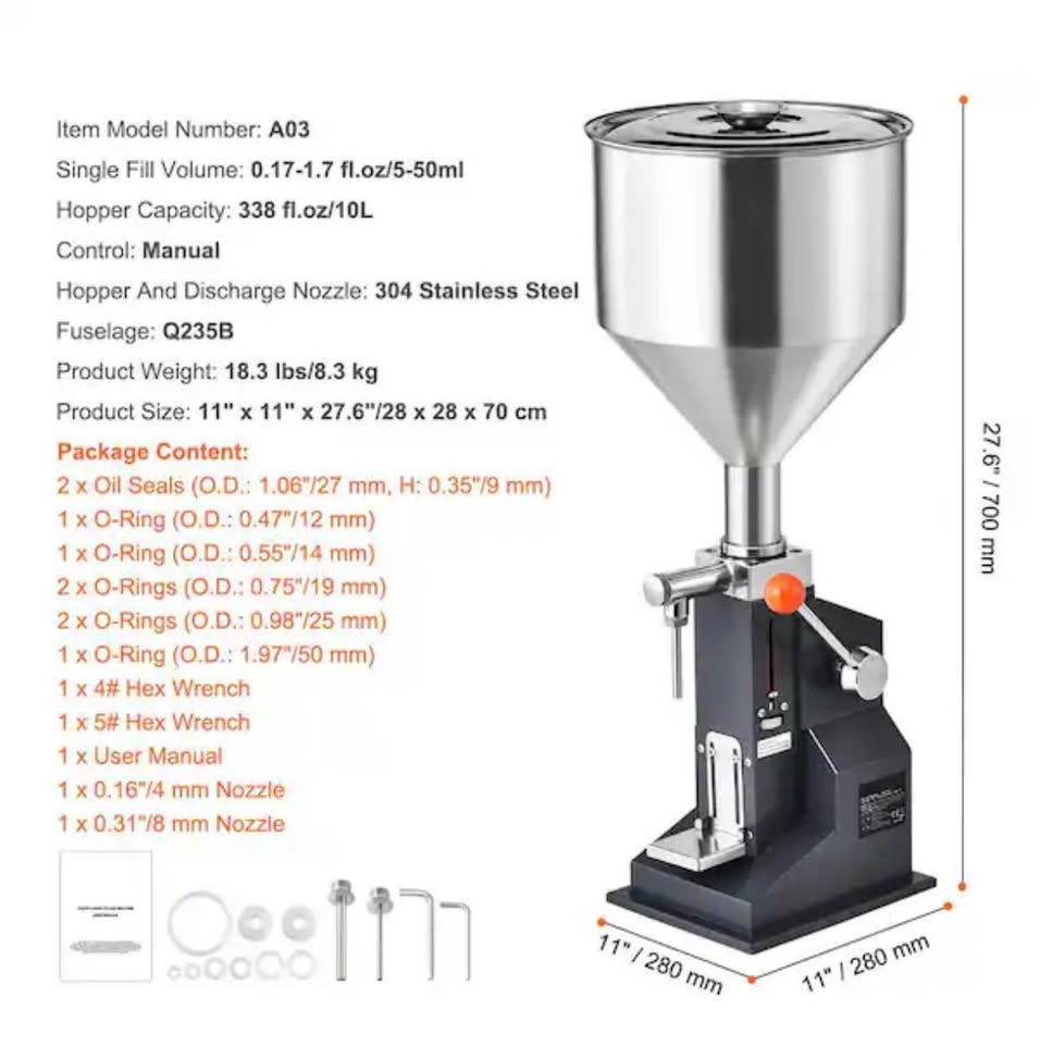 SKYSHALO Manual Liquid & Paste Filling Machine 5–50 ml Bottle Filler