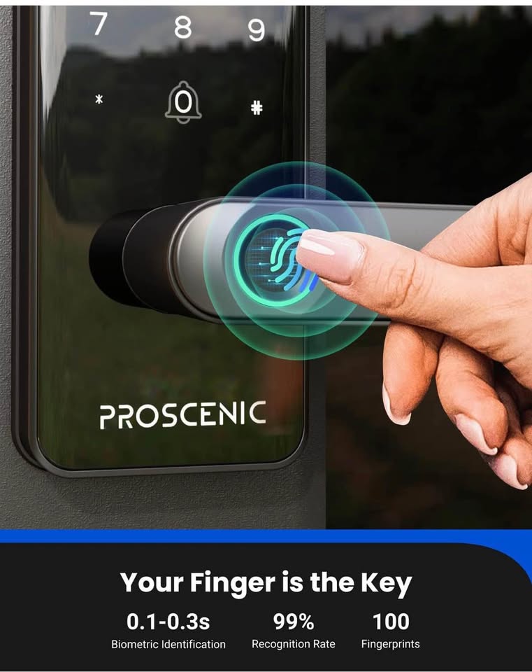 Smart Lock , Proscenic Keyless Entry Door Lock with Handle , Fingerprint Locks Support WiFi & Bluetooth