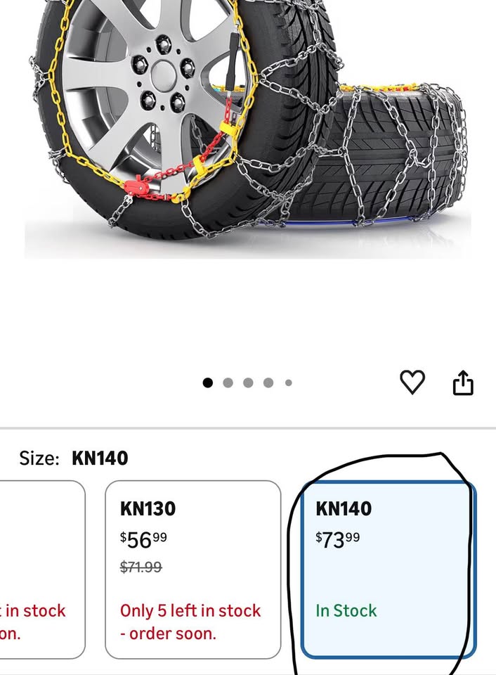 Easy Install Snow Tire Chains (Set of 2) – One-Pull Fit for Cars & SUVs