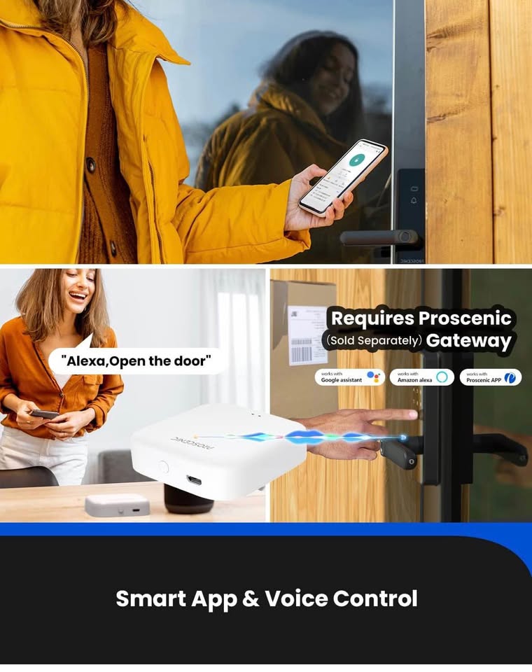 Smart Lock , Proscenic Keyless Entry Door Lock with Handle , Fingerprint Locks Support WiFi & Bluetooth