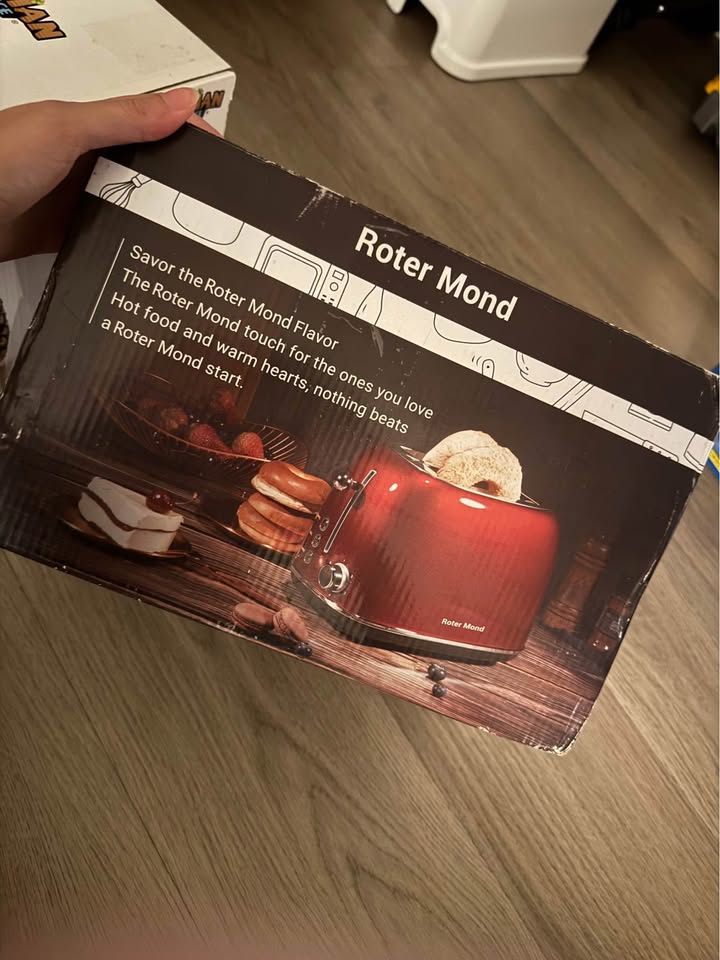 Roter Mond 2-Slice Retro Toaster, Stainless Steel, 6 Shade Settings, Wide Slots, Red