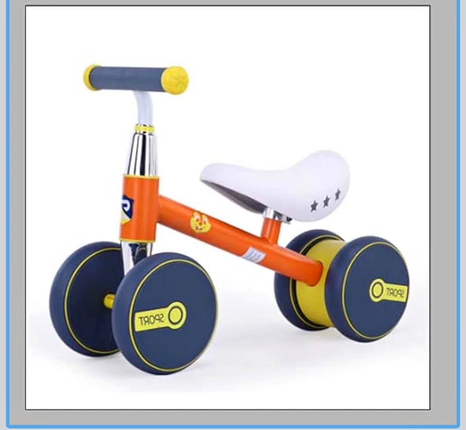 4-Wheel Baby Balance Bike (10–36 Months) – No Pedal, Quiet Ride, Orange