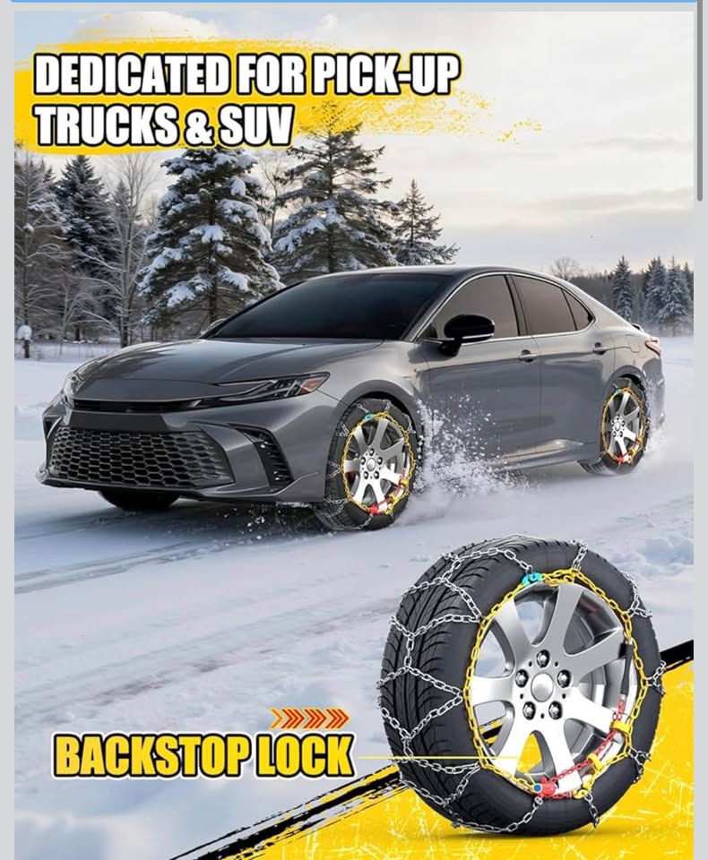 Easy Install Snow Tire Chains (Set of 2) – One-Pull Fit for Cars & SUVs