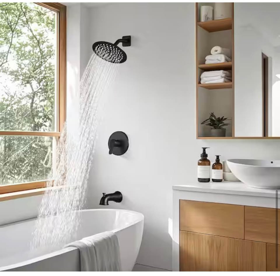 Matte Black Tub & Shower Faucet, Single Handle, 2-Spray (Valve Included)