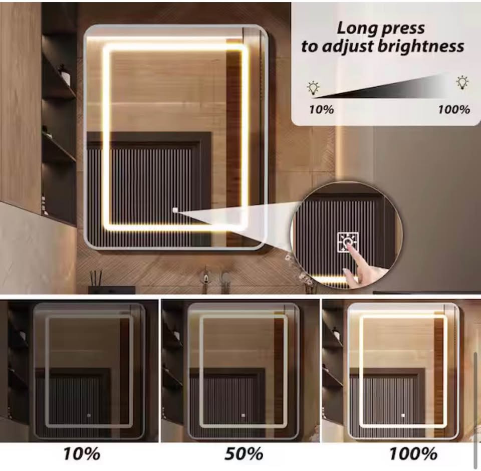 HOMEIBRO 24”x30” Silver LED Medicine Cabinet Mirror, Recessed/Surface Mount