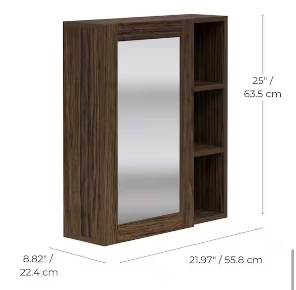 Teamson Home Ellery Walnut Medicine Cabinet Mirror 6.7”x20”x24”