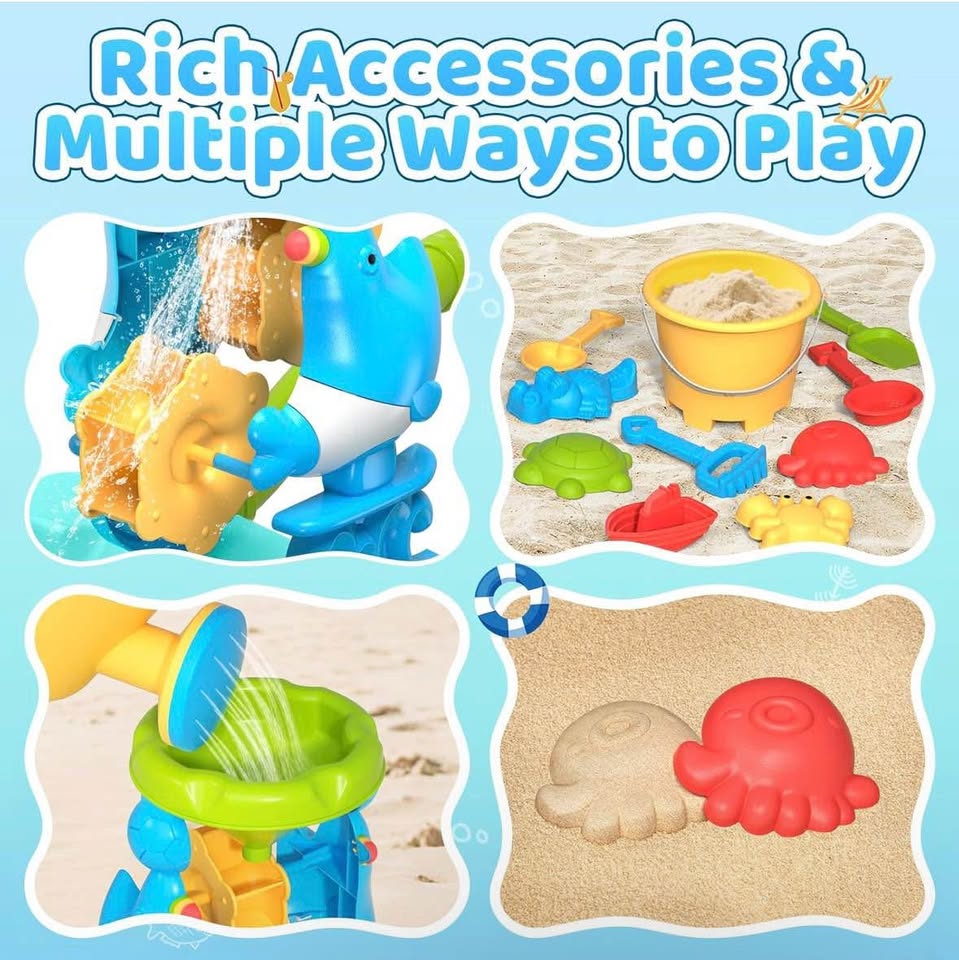 Beach Sand & Water Toy Set with Trolley, Shovel, Bucket & Molds