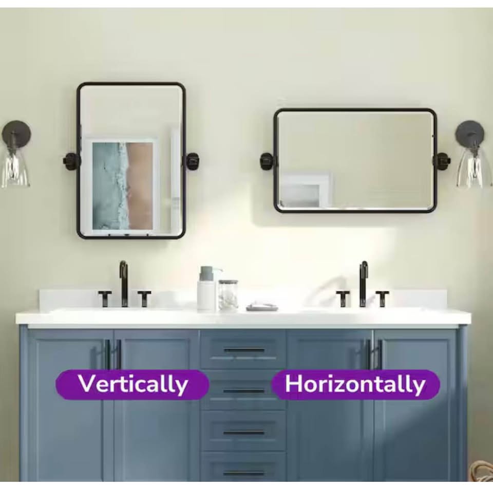 KeonJinn 24”x30” Black Framed Bathroom Mirror, Tilt/Pivot Vanity Mirror