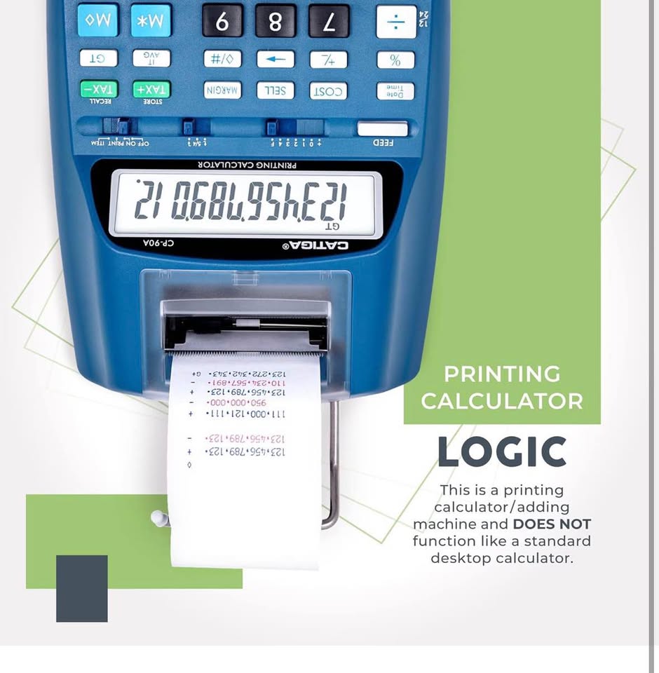 CATIGA Printing Calculator with Paper Roll – 10 Key Desktop Adding Machine