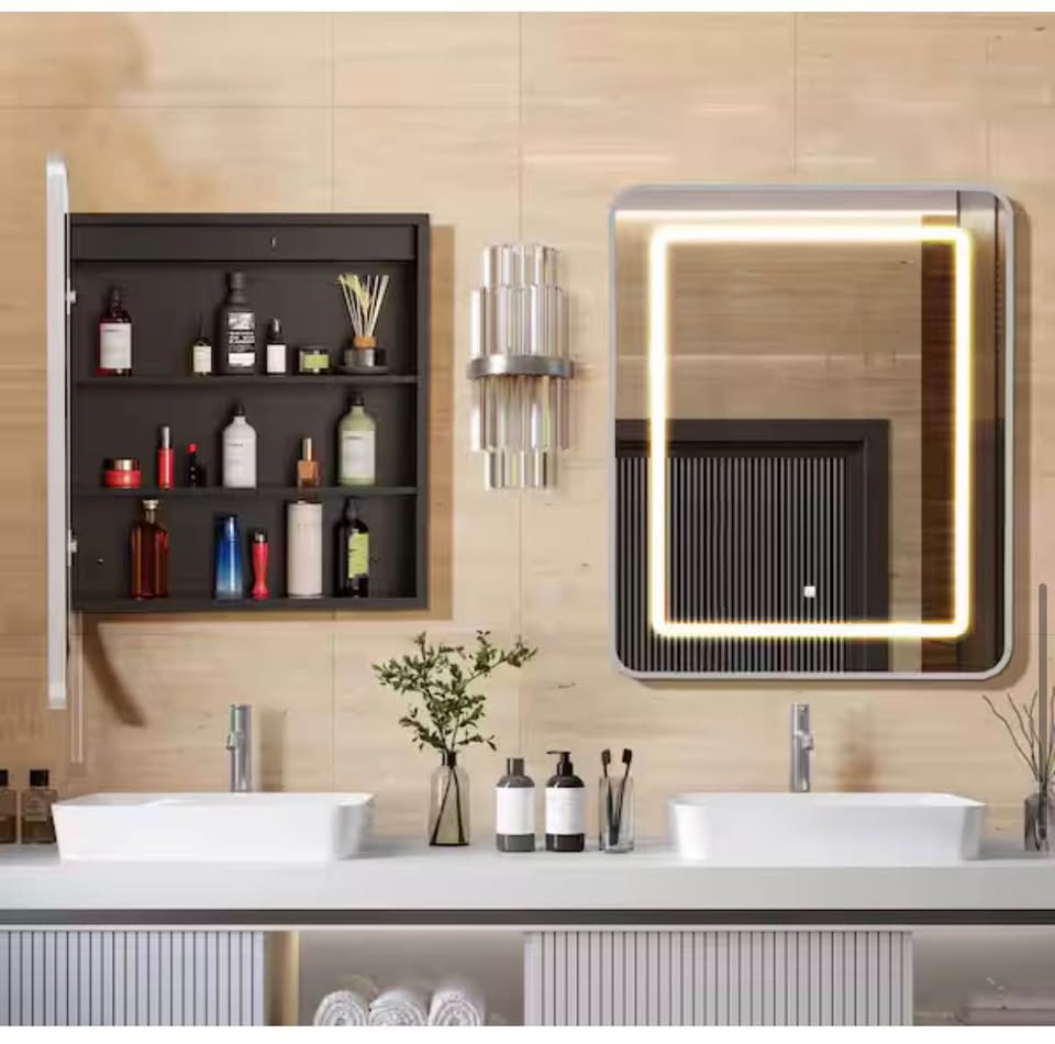 HOMEIBRO 24”x30” Silver LED Medicine Cabinet Mirror, Recessed/Surface Mount