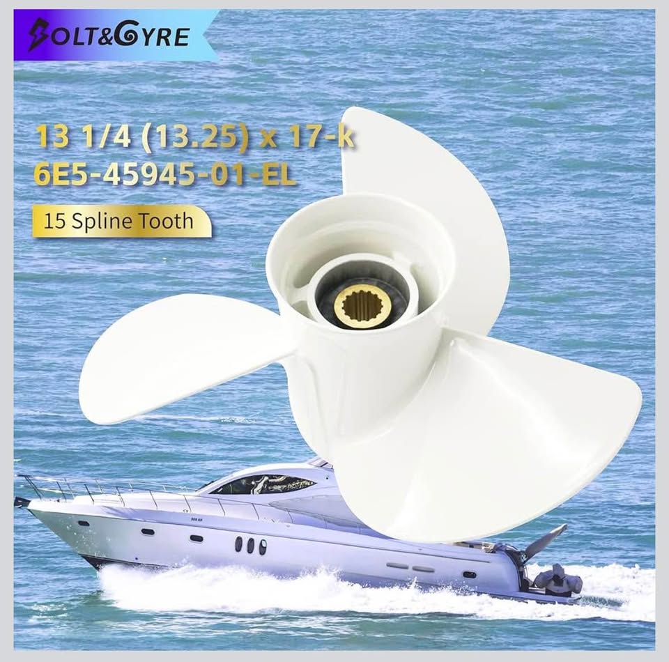 BOLT&GYRE Outboard Boat Propeller OEM Aluminum, Fit Yamaha Engines 60-130HP, 15 Spline Tooth