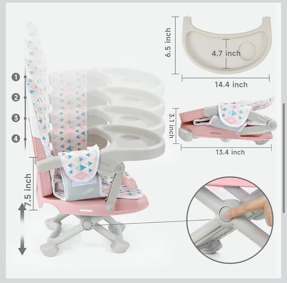 YOLEO Foldable Baby Booster Seat for Dining Table with Removable Tray