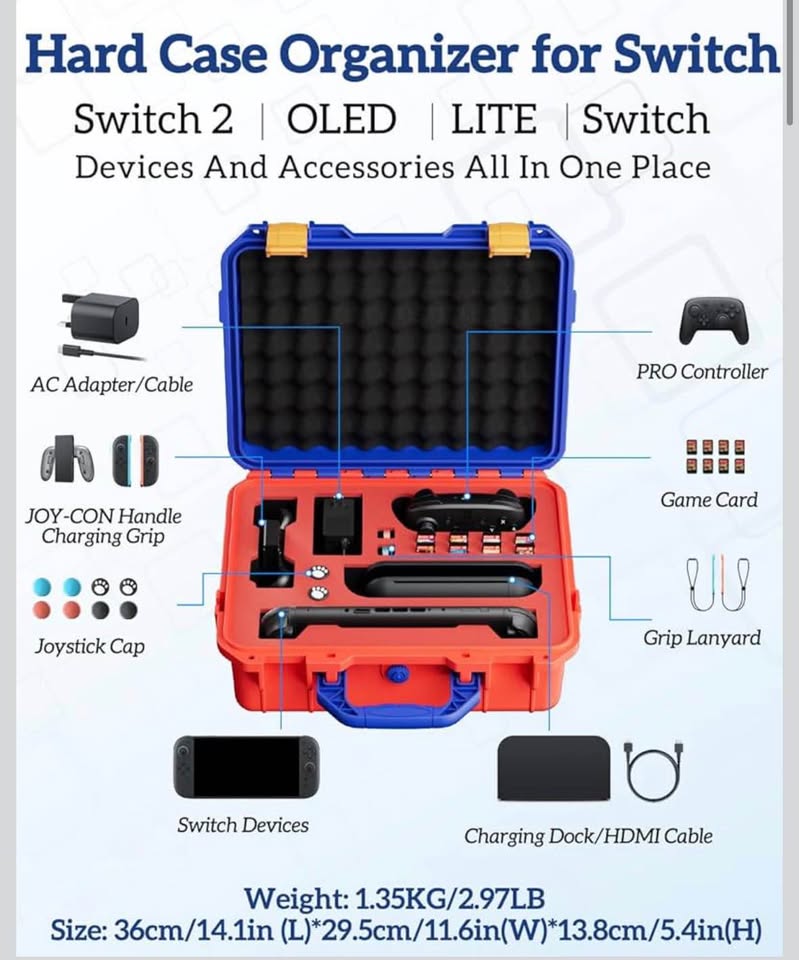 TanReginal Hard Carrying Case for Nintendo Switch 2 – All-in-One Portable Protective Case (Red-Blue)