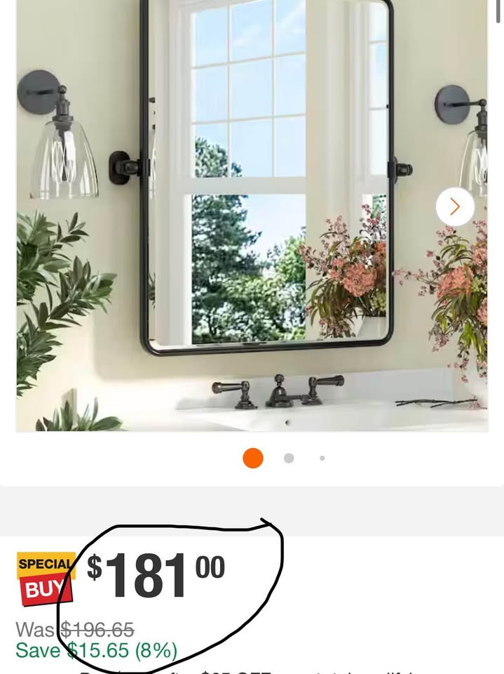 KeonJinn 24”x30” Black Framed Bathroom Mirror, Tilt/Pivot Vanity Mirror