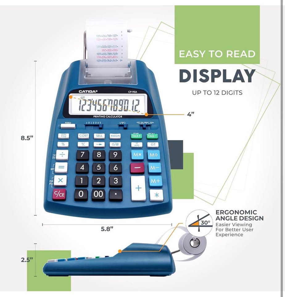 CATIGA Printing Calculator with Paper Roll – 10 Key Desktop Adding Machine