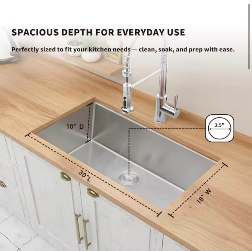 MYRYY 30”x18” Undermount Stainless Steel Kitchen Sink, 16-Gauge, Single Bowl with Accessories