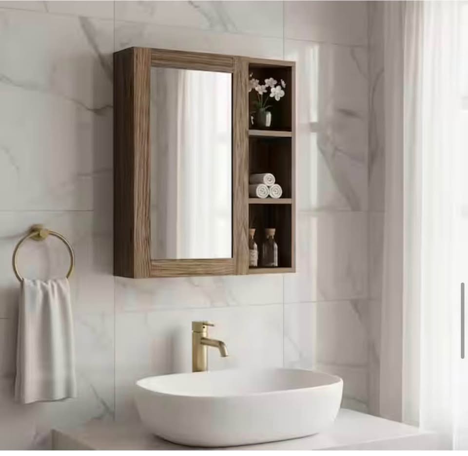 Teamson Home Ellery Walnut Medicine Cabinet Mirror 6.7”x20”x24”