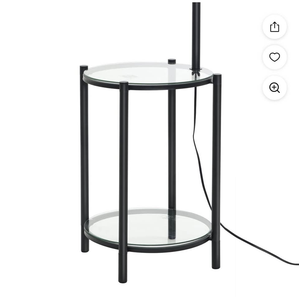 Mainstays Glass End Table Floor Lamp with White Shade, Matte Black, 17"L x 17"W x 54"H