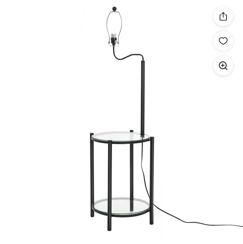 Mainstays Glass End Table Floor Lamp with White Shade, Matte Black, 17"L x 17"W x 54"H