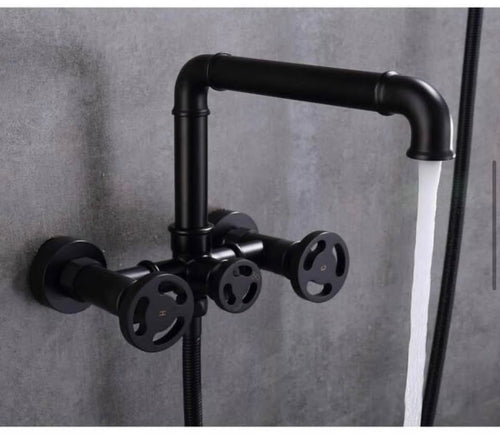 2-Handle Clawfoot Tub Faucet Wall Mount w/ Hand Shower Matte Black 360° Swivel