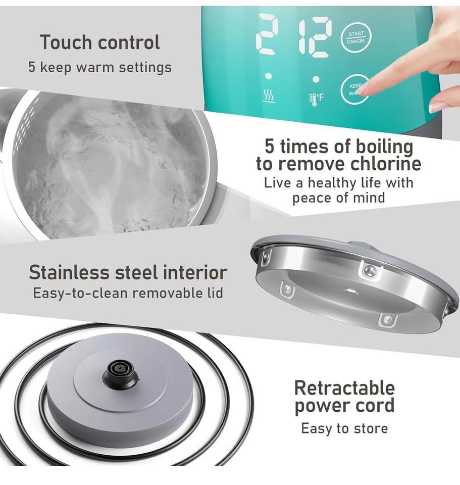 Electric Kettle 1.25L, Temperature Control, Stainless Steel, Auto Shut-Off, 1200W