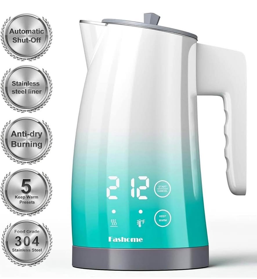 Electric Kettle 1.25L, Temperature Control, Stainless Steel, Auto Shut-Off, 1200W