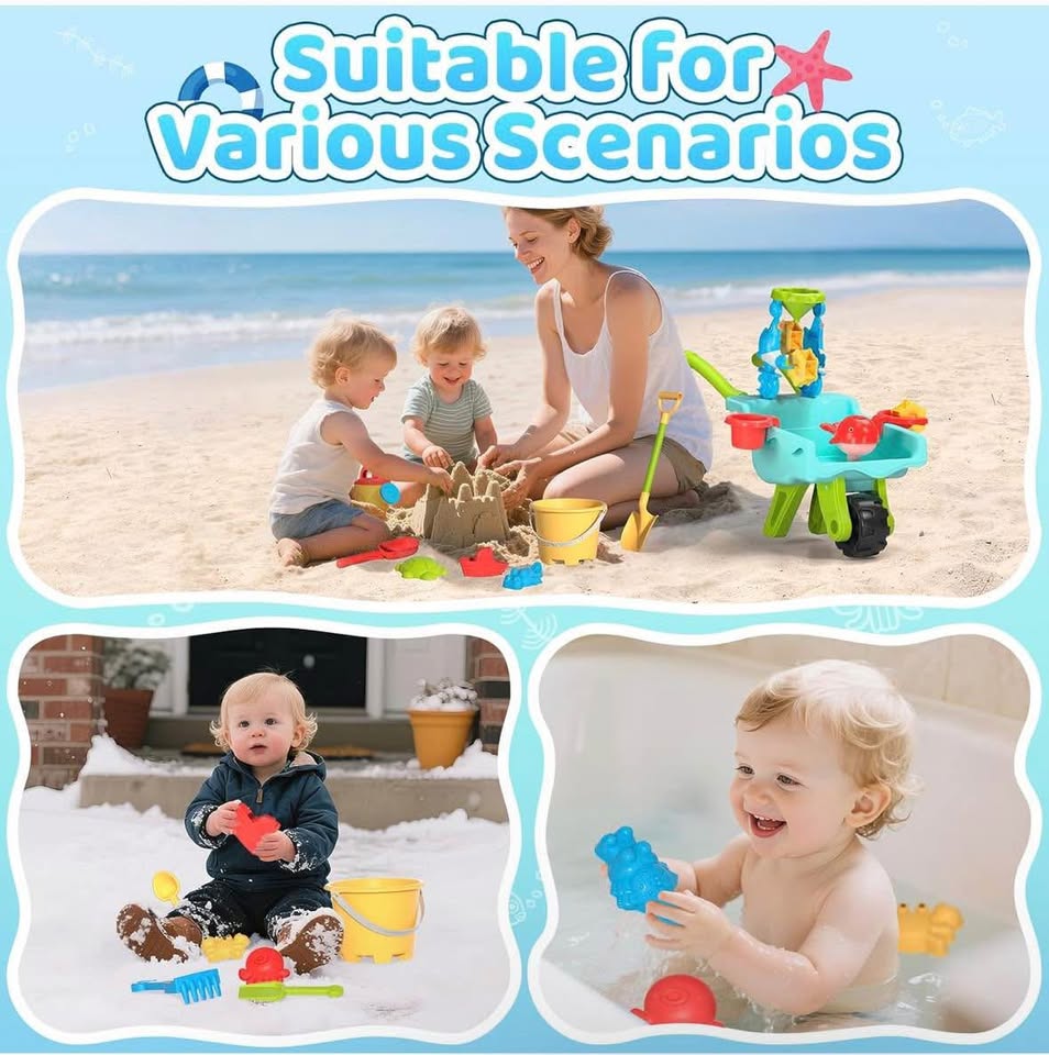 Beach Sand & Water Toy Set with Trolley, Shovel, Bucket & Molds