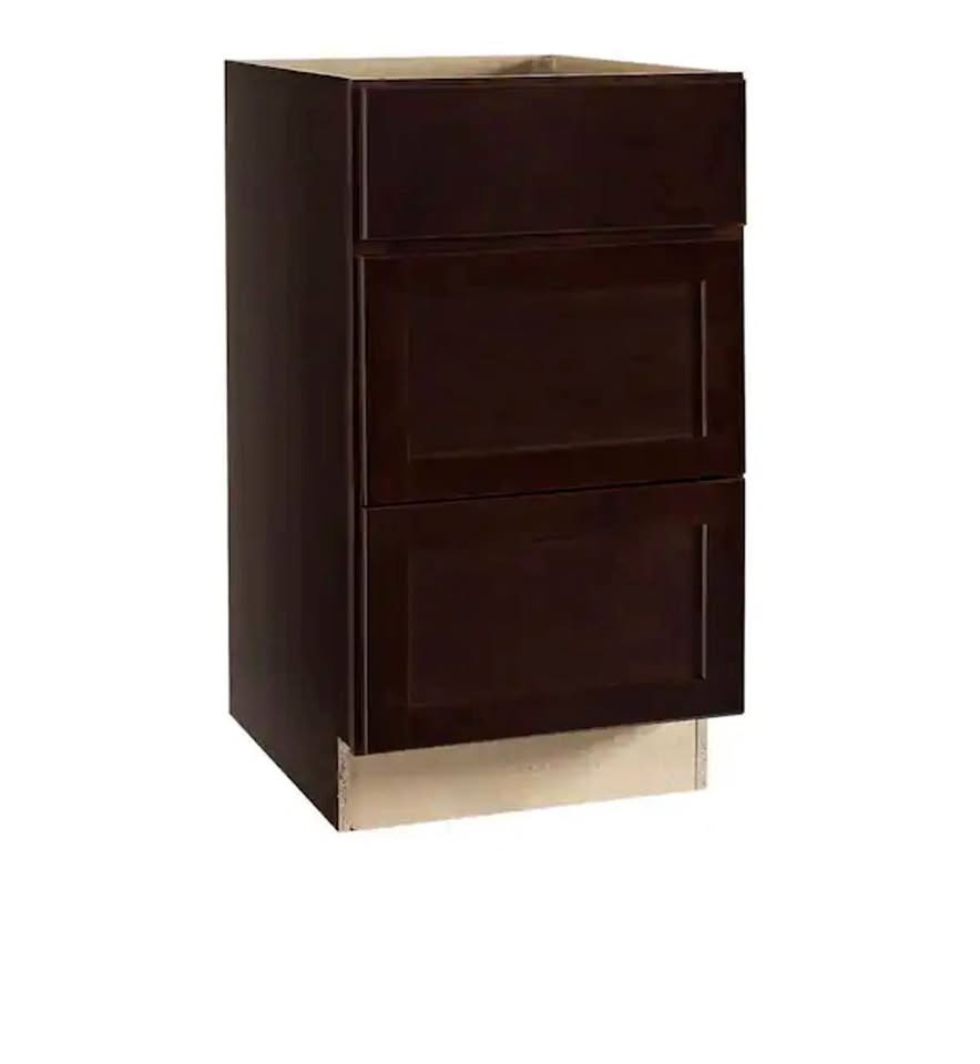Hampton Bay Shaker 18” 3-Drawer Base Cabinet Java