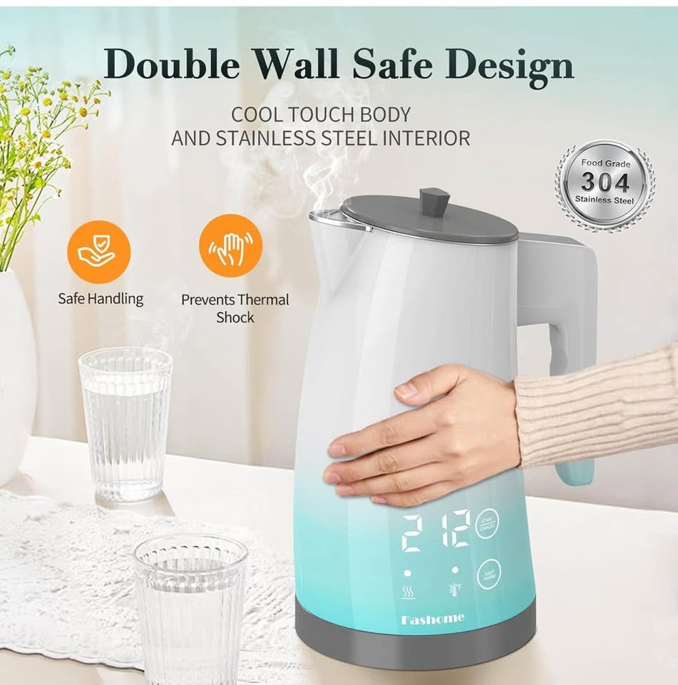 Electric Kettle 1.25L, Temperature Control, Stainless Steel, Auto Shut-Off, 1200W