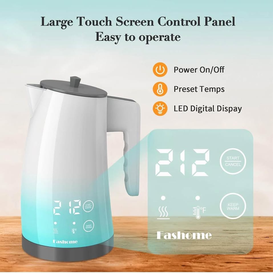 Electric Kettle 1.25L, Temperature Control, Stainless Steel, Auto Shut-Off, 1200W