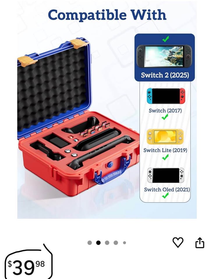 TanReginal Hard Carrying Case for Nintendo Switch 2 – All-in-One Portable Protective Case (Red-Blue)