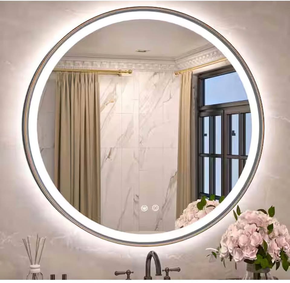 KeonJinn 36” Round LED Bathroom Mirror, 3-Color, Oil Rubbed Bronze