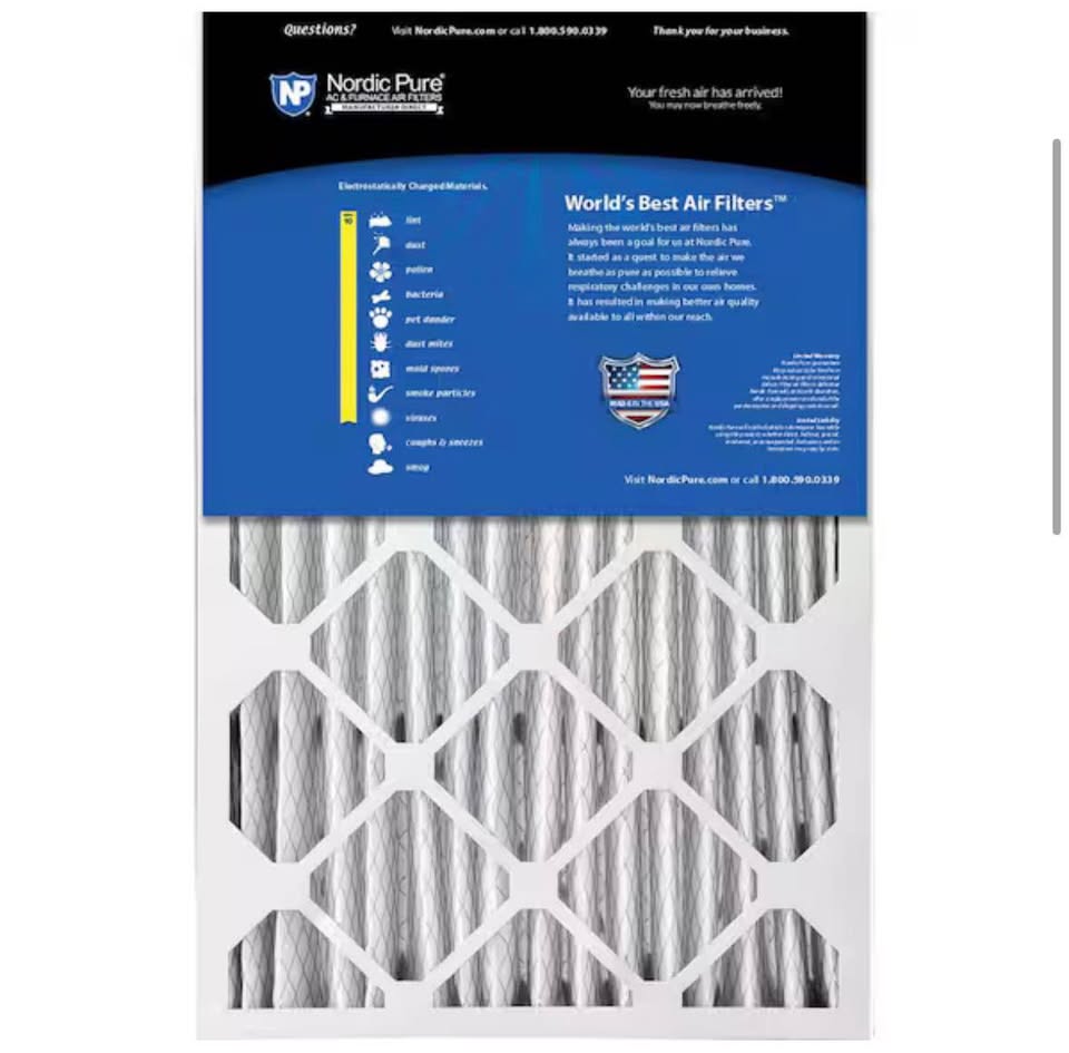 Nordic Pure 16x25x5 Furnace Air Filter MERV 10 (2-Pack)
