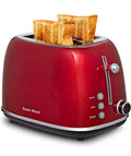 Roter Mond 2-Slice Retro Toaster, Stainless Steel, 6 Shade Settings, Wide Slots, Red