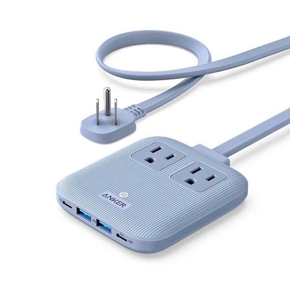 Anker 67W Nano 6-in-1 Travel Power Strip, 2 AC + 4 USB, 5ft Cord