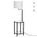 Mainstays Glass End Table Floor Lamp with White Shade, Matte Black, 17"L x 17"W x 54"H