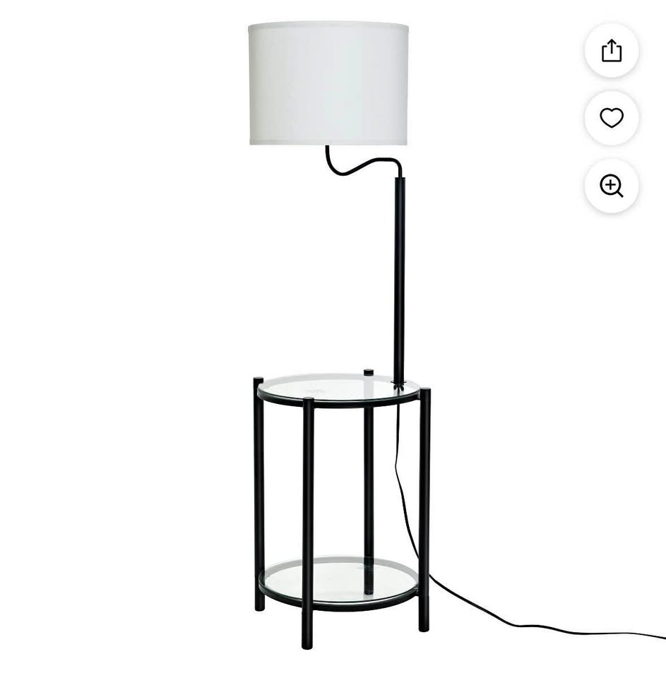 Mainstays Glass End Table Floor Lamp with White Shade, Matte Black, 17"L x 17"W x 54"H