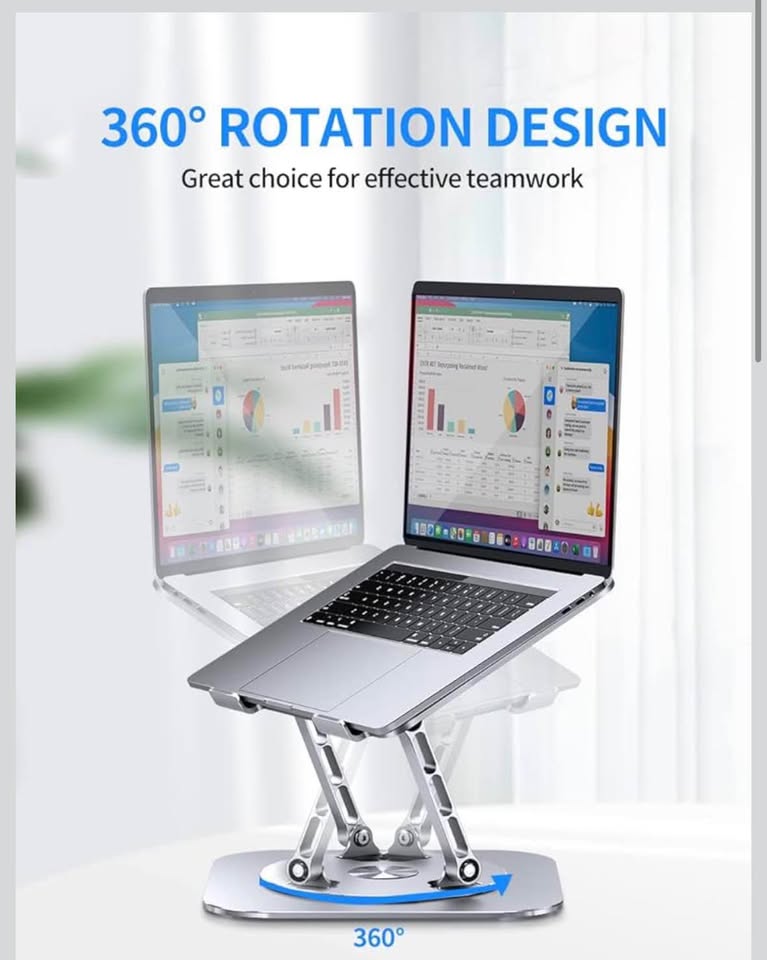Adjustable 360° Rotating Foldable Laptop Stand for Up to 16” Laptops, Silver